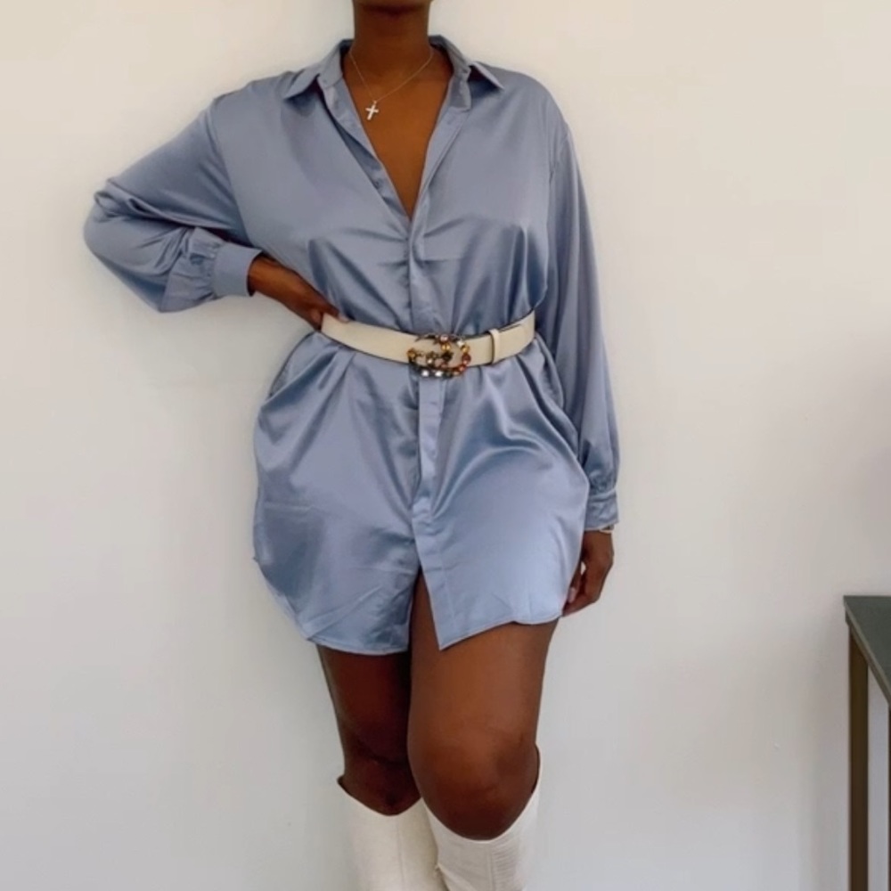 “Oversized Boyfriend” Button-Up Shirt Dress